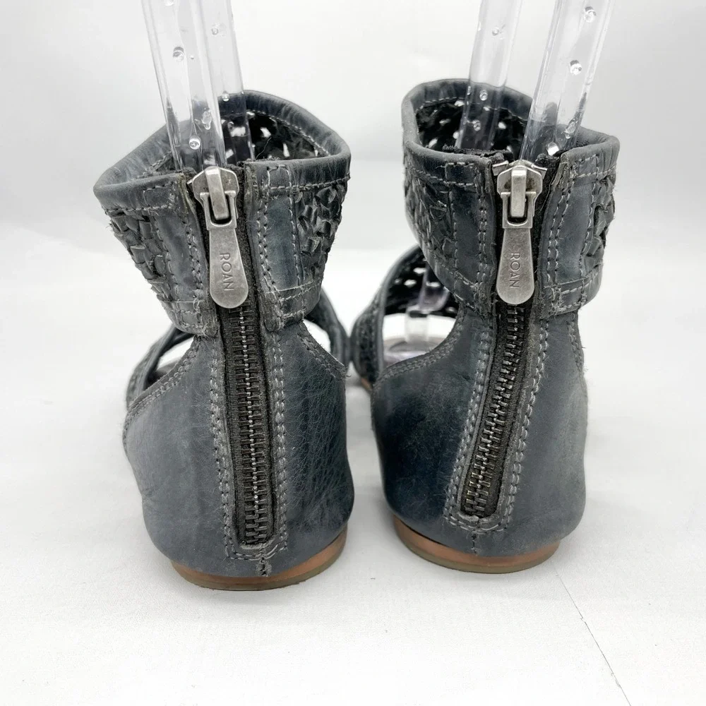 ROAN Bed Stu Womens 10 Clio Sandals Black Woven Leather Gladiator Zip Flats Boho